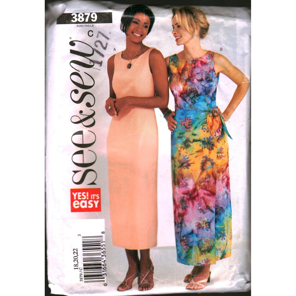 See & Sew 3879 Dress Sewing Pattern Size 18-22 Misses Petite Maxi Tie Front Wrap